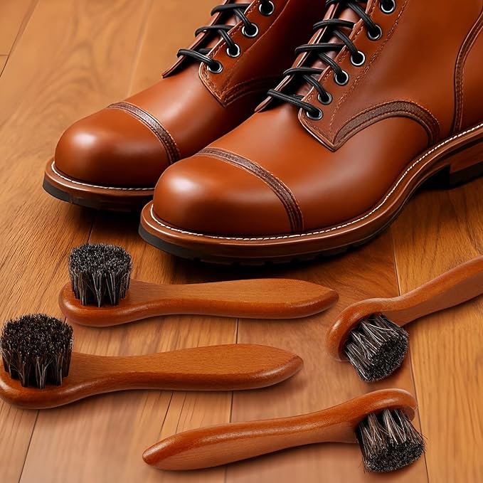 4 Pcs Horsehair Shine Shoes Brush Kit Polish Dauber Applicators Cleaning - Image 7
