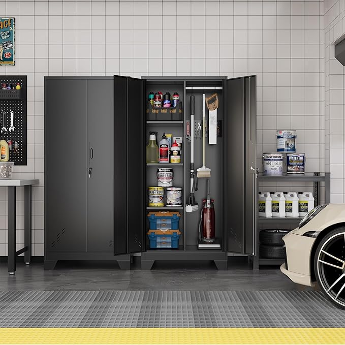 Metal Storage Cabinet with Locking Doors, Broom Closet, Freestanding Bathroom - Image 2