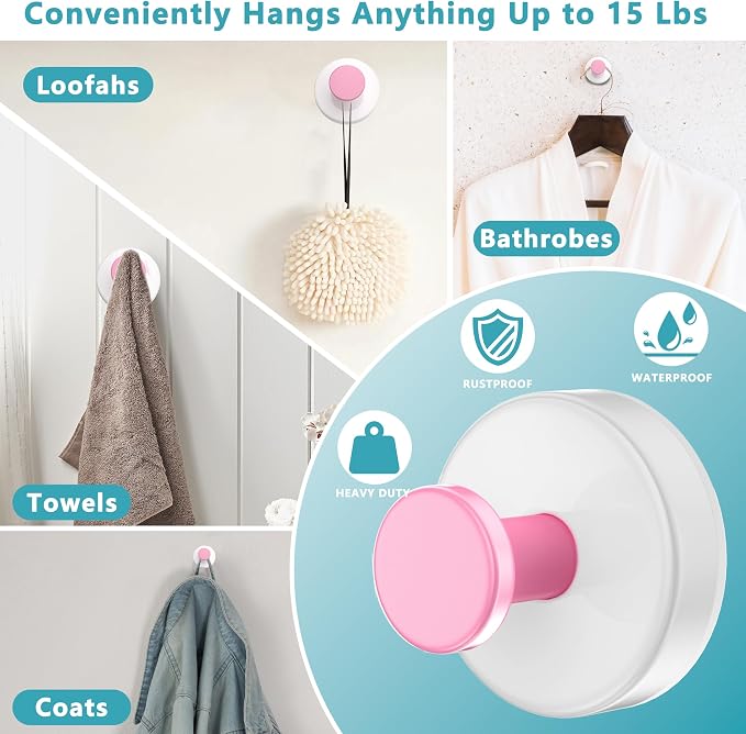 Suction Cup Hooks for Shower, Removable No Drill Towel Hooks, Upgraded 15 lbs - Image 5