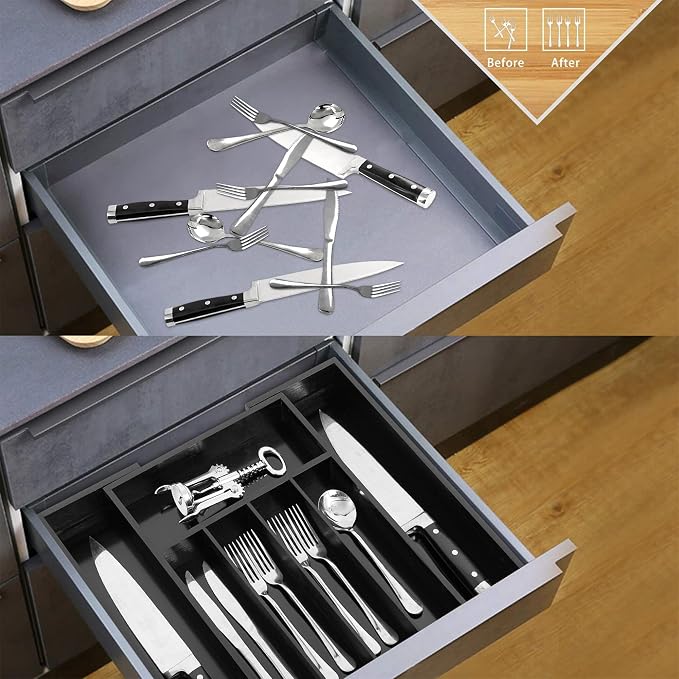 VaeFae Bamboo Drawer Organizer, Expandable Silverware Drawer Organizer - Image 5