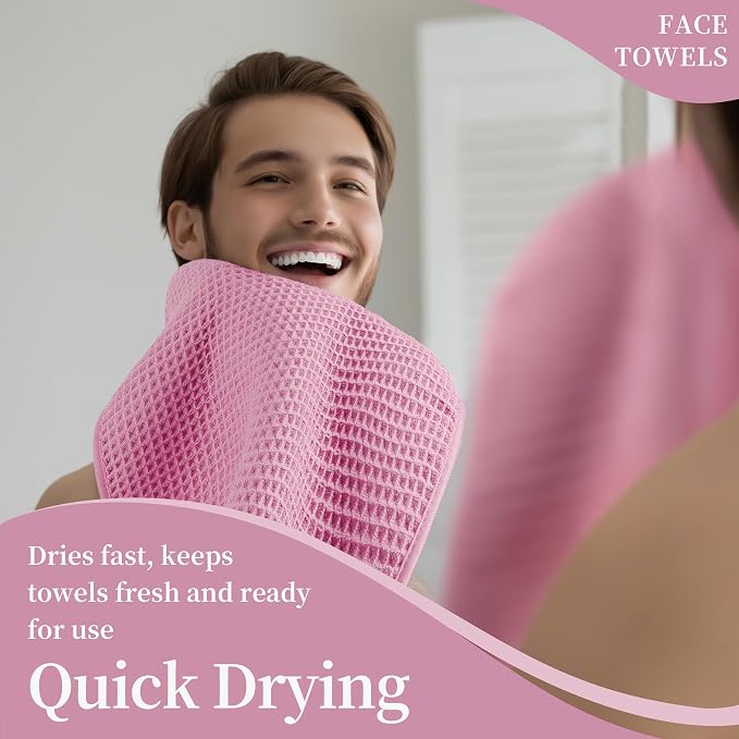 Microfiber Waffle Face Towels, 2 Pieces, Fast Drying, Lint Free - Image 5