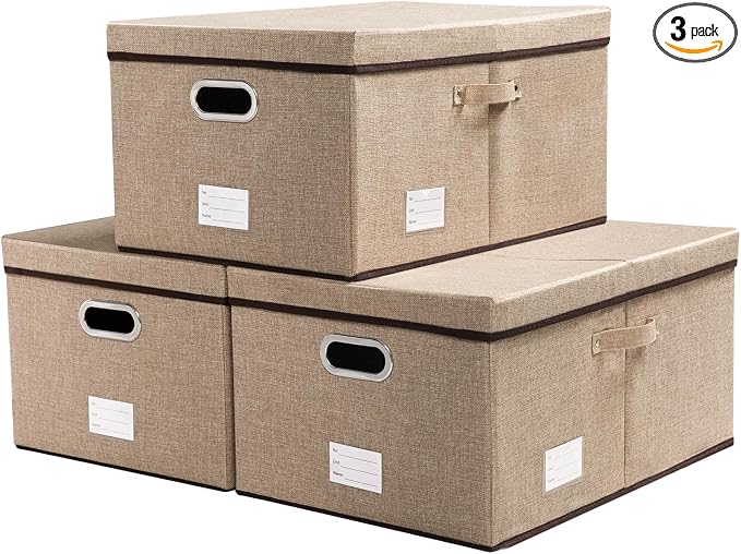 PRANDOM Storage Bins with Lids Jute Fabric Foldable Storage Boxes Organizer by Prandom