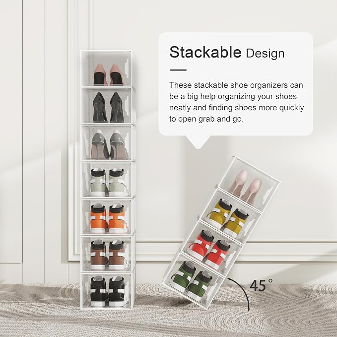 Shoe Storage Boxes Fit Size 13, Shoe Rack & Holder Sneaker Container, Thicken & - Image 4