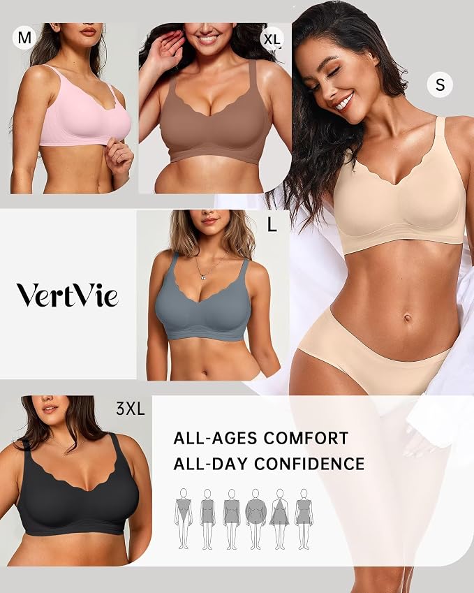 Vertvie Womens Seamless Bras No Underwire Supportive Wireless Push Up Full - Image 6