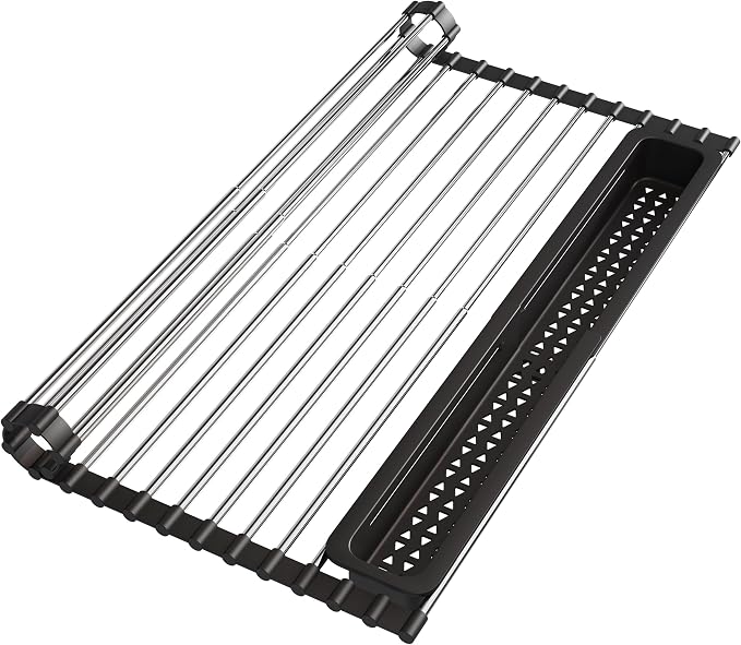 JASIWAY Roll Up Dish Drying Rack, Expandable Stainless Steel Portable Over The by JASIWAY
