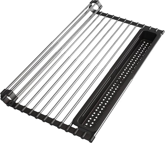 JASIWAY Roll Up Dish Drying Rack, Expandable Stainless Steel Portable Over The by JASIWAY