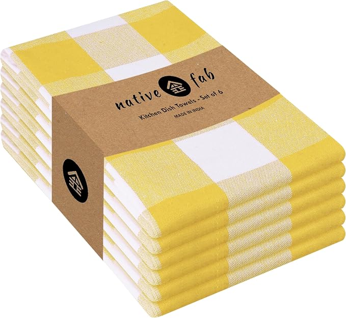 Native Fab Yellow Buffalo Dish Towel 16"x26", Soft Absorbent Dishcloths by NativeFab