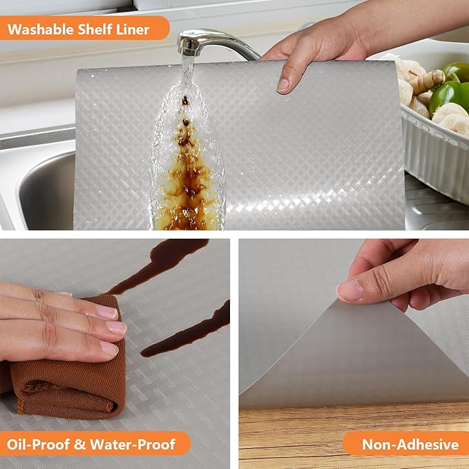 Light Gray Shelf Liners for Kitchen Cabinets Refrigerator Liners Waterproof & - Image 4