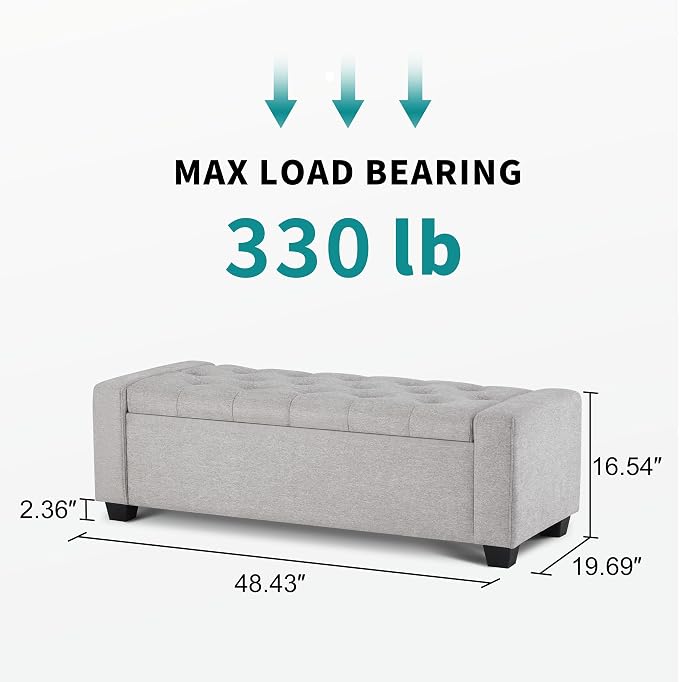 48" Ottoman with Storage, Storage Ottoman Bench with Safety Hinge, Upholstered - Image 2