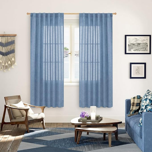 YoungsTex Denim Blue Linen Curtains 72 Inch Length - Image 2