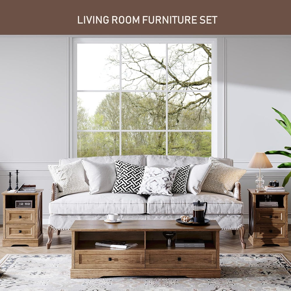 Farmhouse X-Pattern 2 Drawers Dresser,Natural Oak Small Dresser for Bedroom