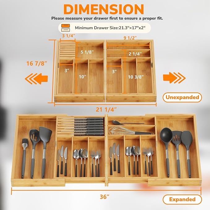BAMEOS Expandable Silverware Drawer Organizer - Image 2