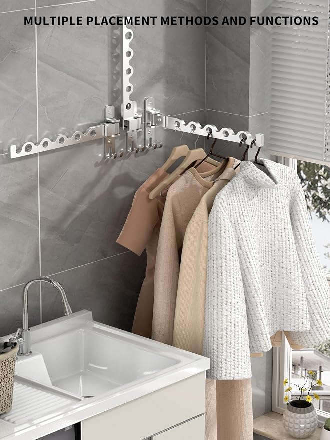 Dr.DJ Wall Hanger for Clothes, Coat Hanger Wall Mounted Silver Retractable - Image 5