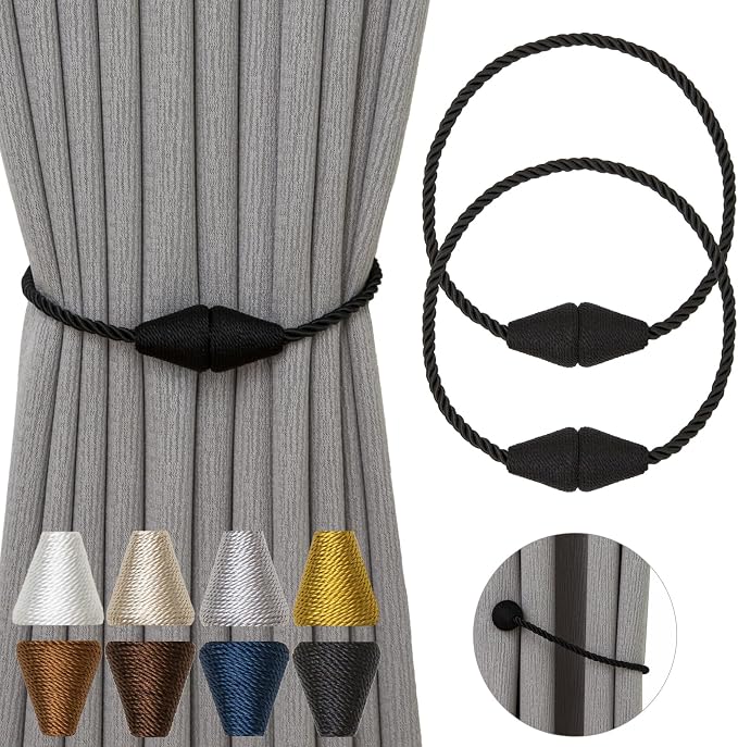 Magnetic Curtain Tiebacks 2 Pack Outdoor Rope Curtain Tie Backs Decorative by CurtainTiebacks