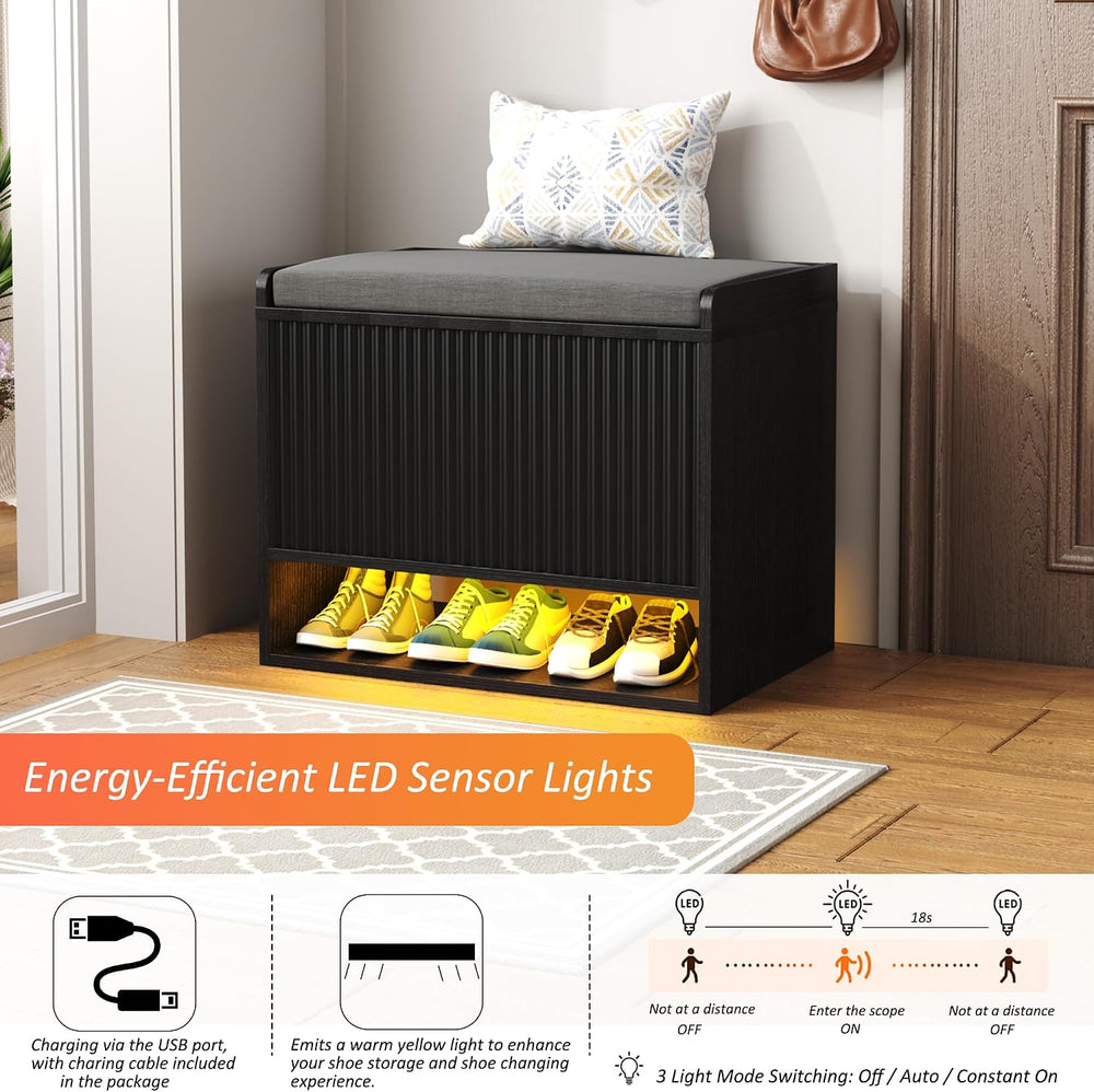 HOMEFORT 23.6" Fluted Shoe Storage Bench, Small Entryway Bench with Line...