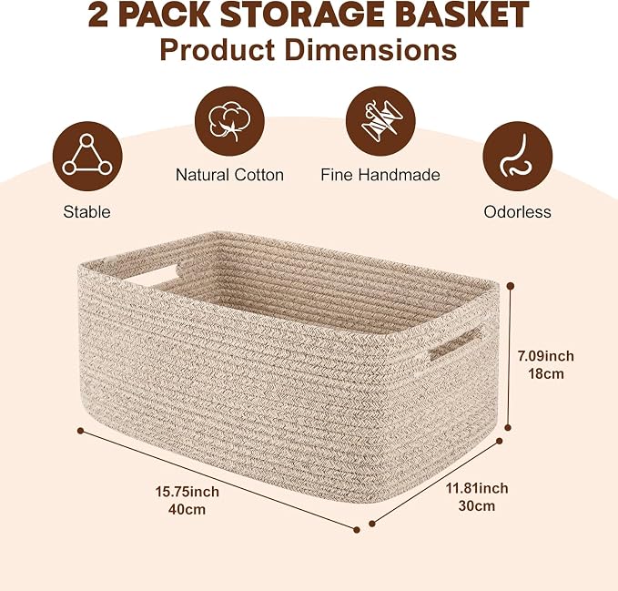 OIAHOMY Storage Basket for Shelves, Closet Cube Storage Bins Baskets for - Image 2