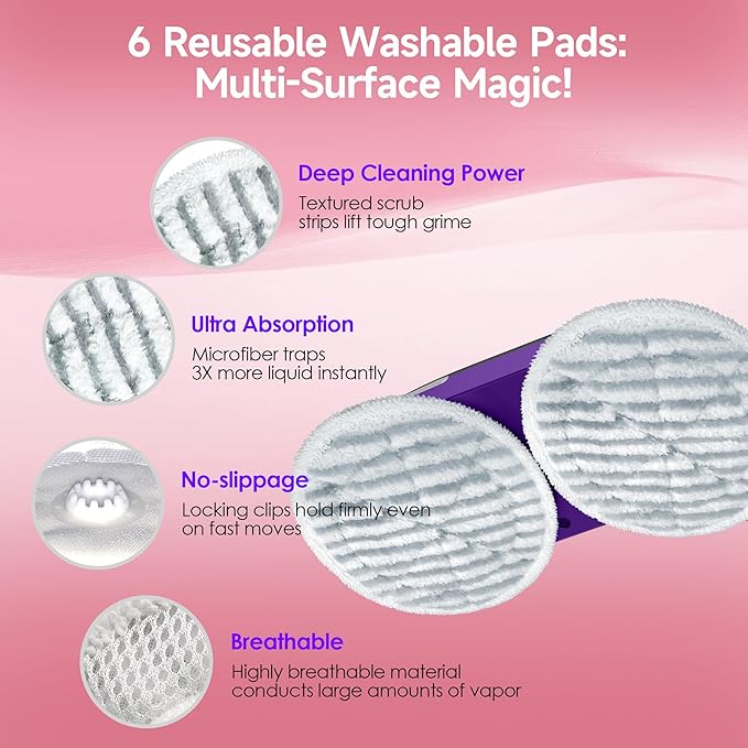 Scrub & Steam Mop with Rotating Mop Pads, LED Headlights, 6 Scrub Pads - Image 8