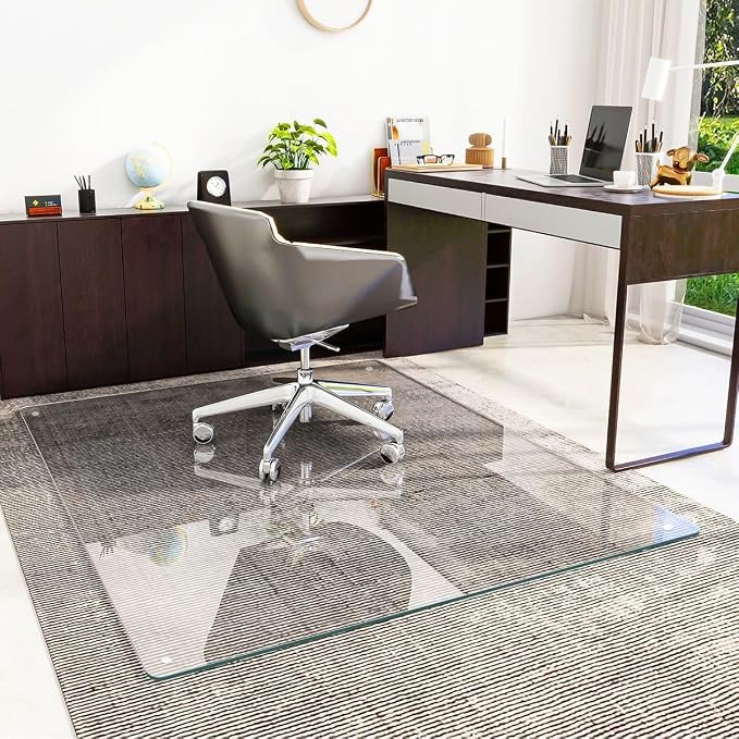 48" x 60" Glass Chair Mat, Heavy Duty Hard Tempered Glass Mat by KOONMI