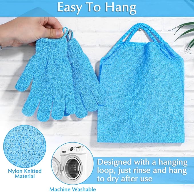 Anezus Exfoliating Back Scrubber Bath Gloves Set, Exfoliating Shower Towel - Image 5