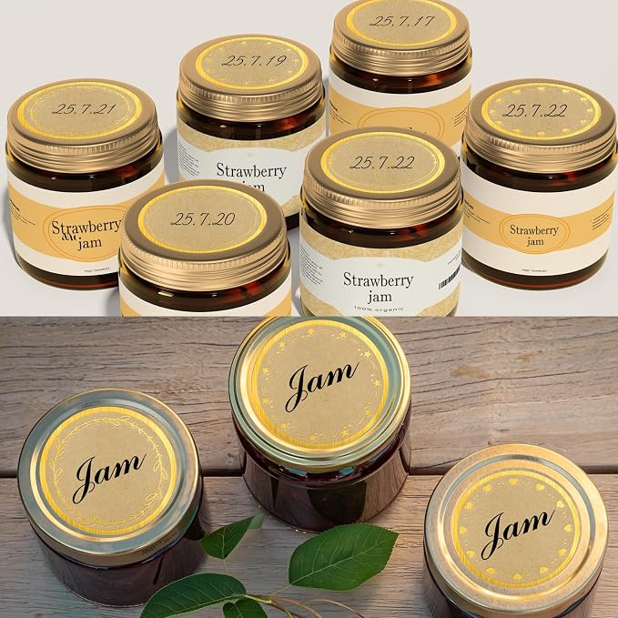 2" Kraft Label Stickers for Jars and Lids, 6 Different Gold Border Designs - Image 4