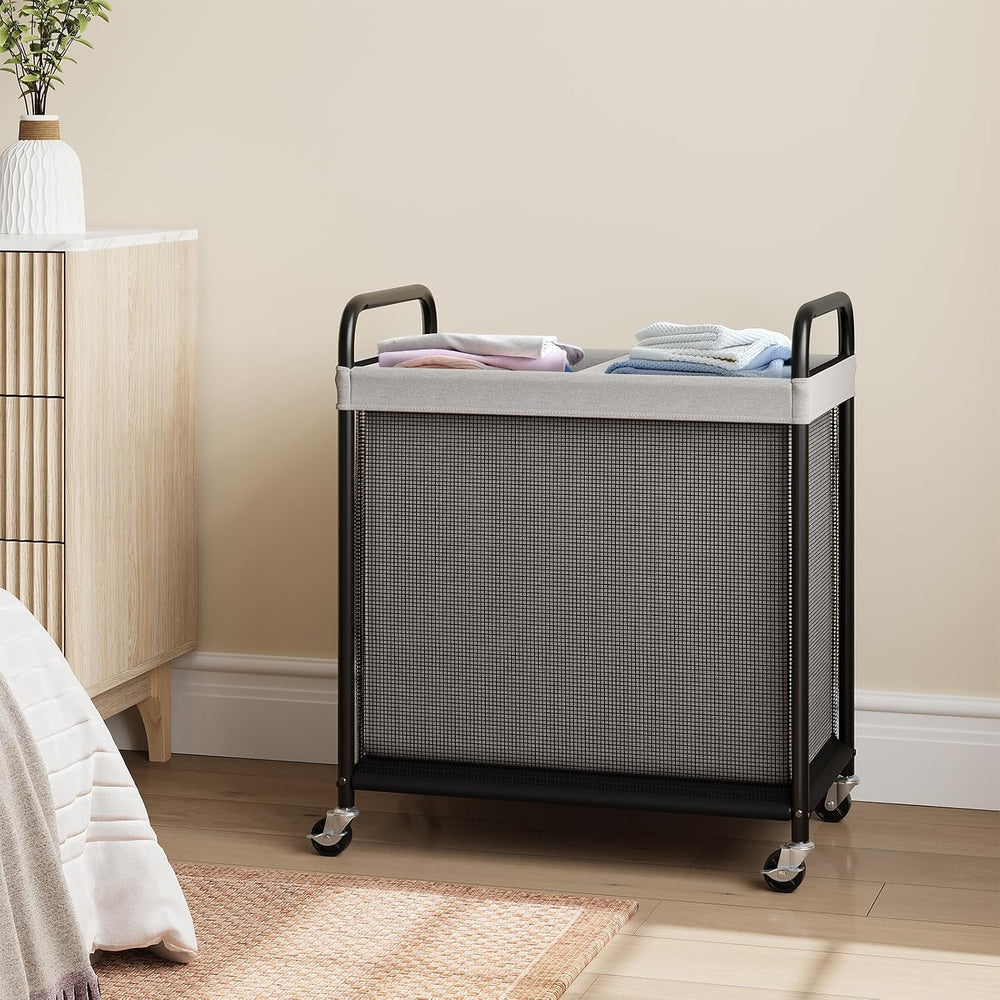 ELYKEN Laundry Hamper 2 Section, 100L Rolling Laundry Sorter with Wheels
