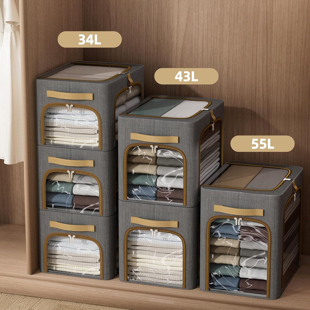 Clothes Storage Bins with Metal Frame and 3 See-Through Windows Openings