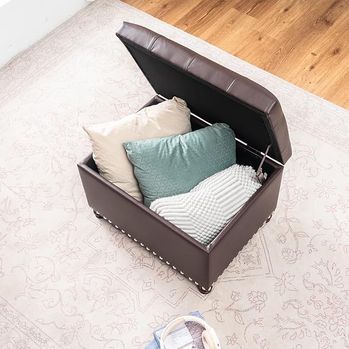 Joveco Faux Leather Storage Ottoman Bench Rectangle 24 Inch Foot Rest Ottomans - Image 2