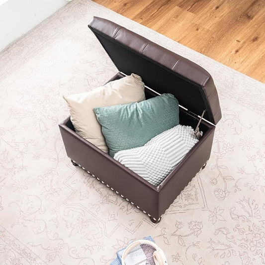 Joveco Faux Leather Storage Ottoman Bench Rectangle 24 Inch Foot Rest Ottomans - Image 2