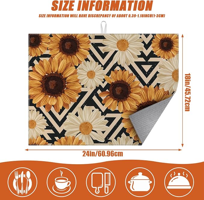 Vintage Sunflower Daisy Dish Drying Mat - Image 2