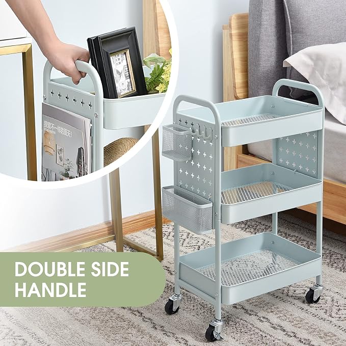 TOOLF 3-Tier Rolling Cart, Metal Utility Storage Cart - Image 3