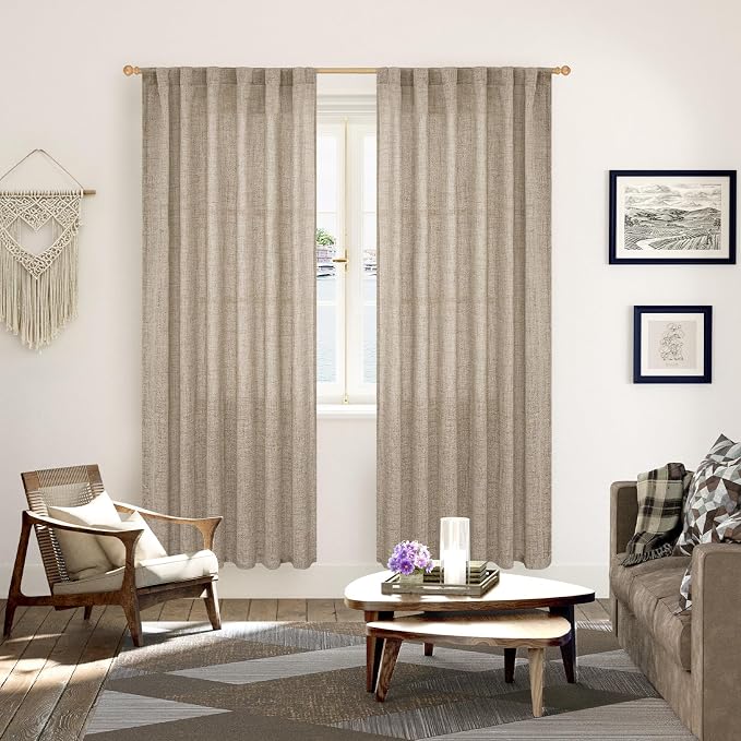 YoungsTex Dark Oatmeal Linen Curtains 78 Inch Length - Image 2