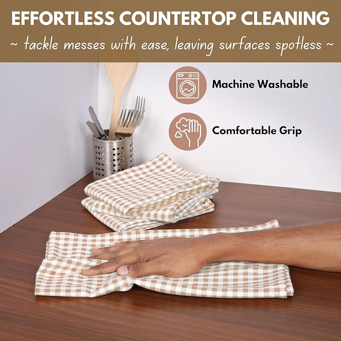 Native Fab 6 Pack Gingham Mini Check Kitchen Hand Towels Set - Image 6