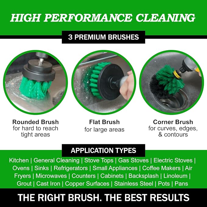 Drillbrush Green Kitchen Drill Brush Set – Drill Powered Cleaning Tools - Image 2