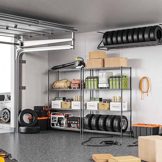 IZEUK 1400 LBS Garage Black Shelving Wide Storage Shelves 4 Tier Adjustable - Image 2