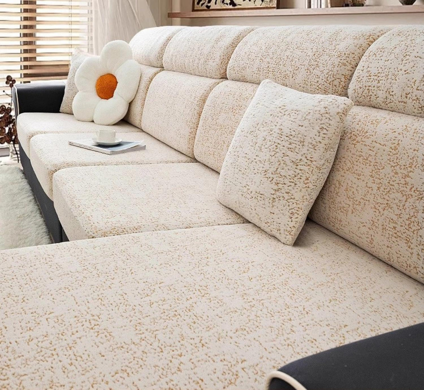 Stretch Sofa Slipcover, 2026 Upgraded Non Slip Couch Cover with Adjustable Straps, Pet Dog Cat Friendly Furniture Protector for 3 Seater, Washable for Living Room