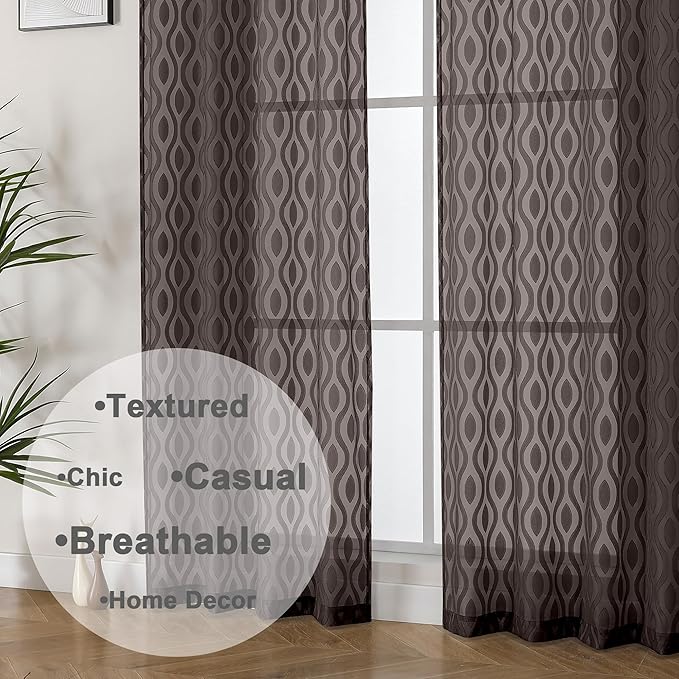 Aiyufeng Sheer Brown Curtains 54 Inch Length 2 Panels - Image 8