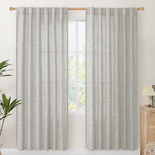 YoungsTex Light Grey Linen Curtains 78 Inch Length by YoungsTex