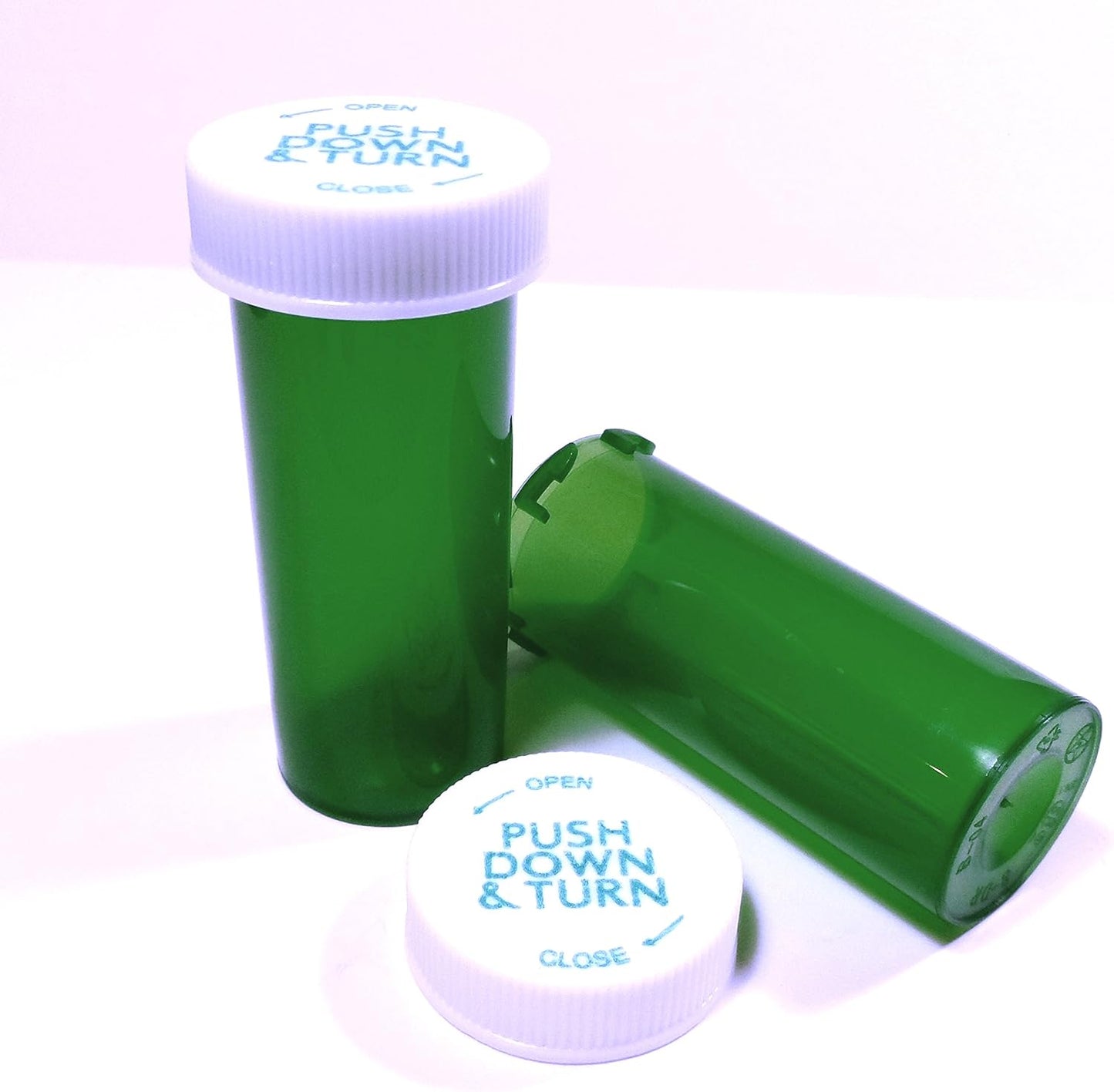 Plastic Prescription Green Vials/Bottles 25 Pack w/Caps 8 Dram Size-New