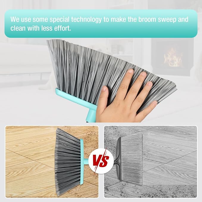 Broom with Dustpan Combo Set, Pet Hair Rubber Broom with Carpet Rake and - Image 5