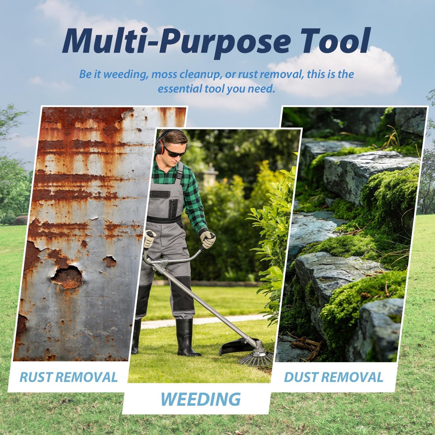 8-Inch Universal Weed Brush Cutter Trimmer Head, Heavy Duty Steel Weed Eater Attachments. Fits Most String Trimmers for Edging, Cleaning Moss, Weeds & Stains from Pavement, Brick, Driveway.