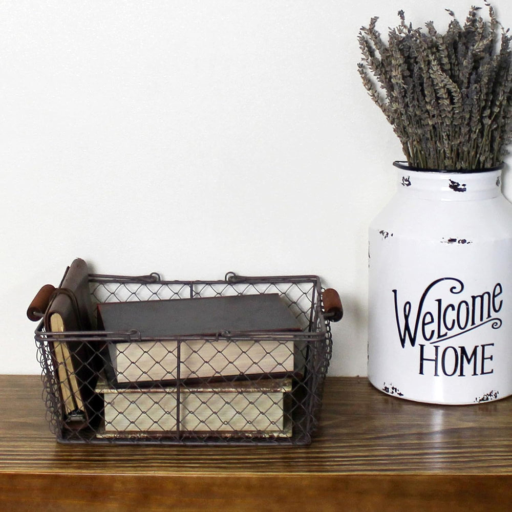 CVHOMEDECO. Primitive Chicken Wire Gathering Baskets with Wood Handle Rectang...