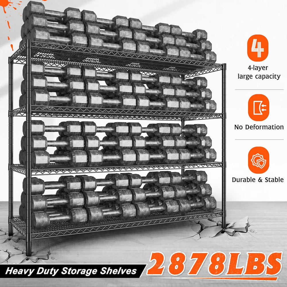 REIBII 60" W ×24" D×65.3" H, 4 Tier Wire Shelving 2878LBS Heav...