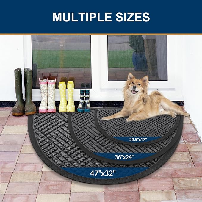 Smiry Half Circle Front Door Mat Outside Entrance, Heavy Duty Outdoor Indoor - Image 2
