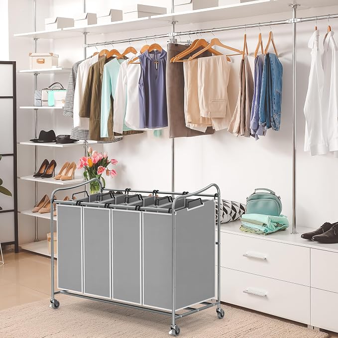 Simple Houseware 4-Bag Heavy Duty Laundry Sorter Rolling Cart - Image 3