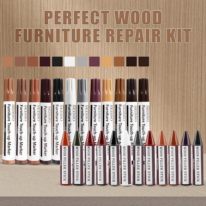 SEISSO Furniture Repair Kit, 12 Colors Furniture Touch-up Markers and Wood - Image 7