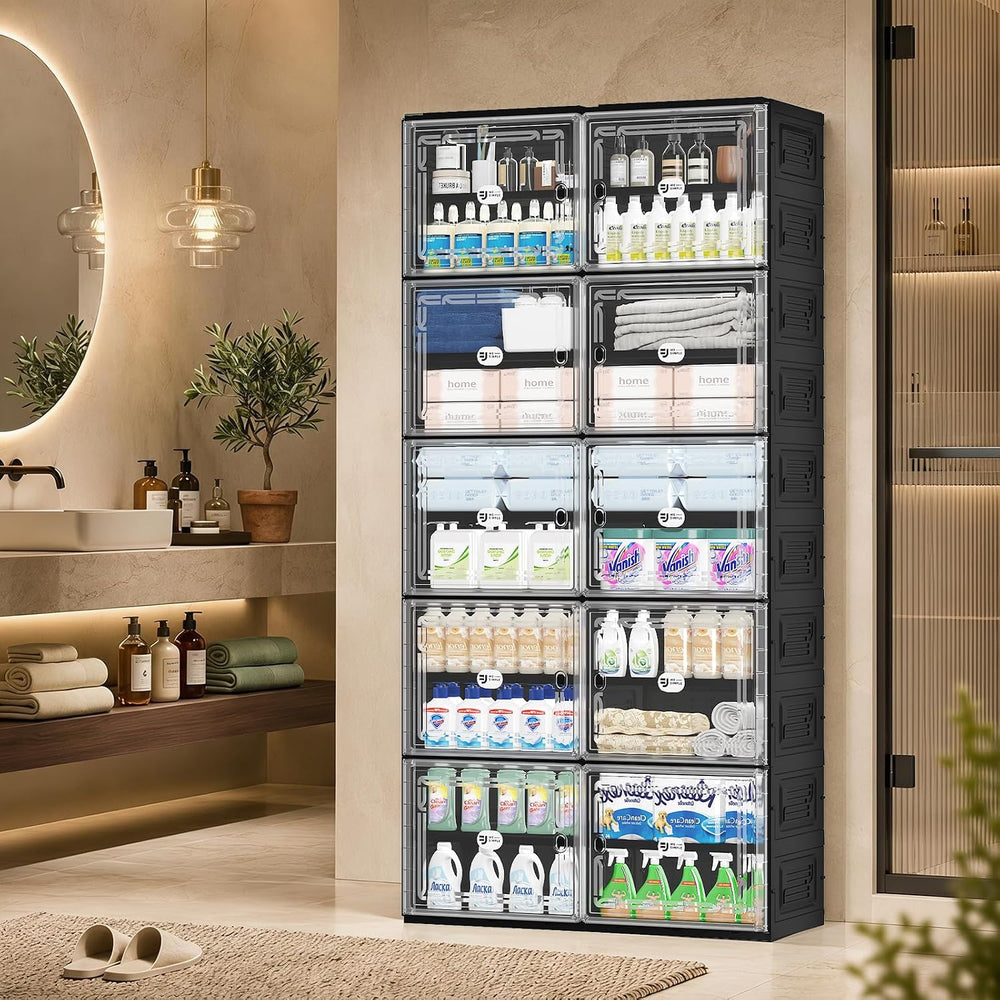 Black Shoe Storage Cabinet for 40 Pairs with Magnetic Clear Doors