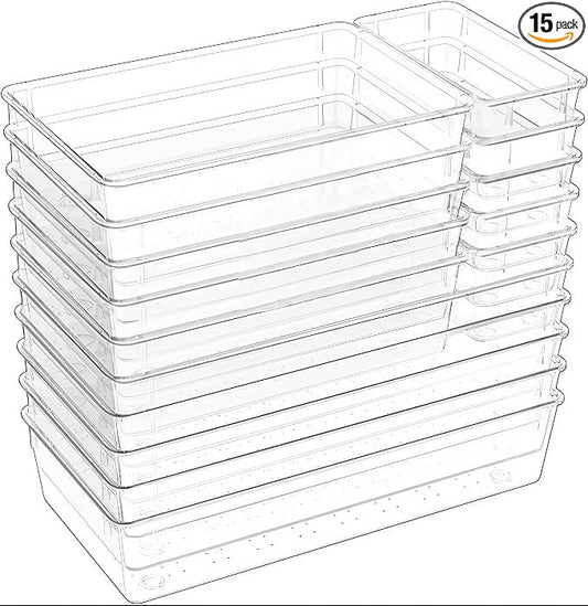 15-Pack Clear Drawer Organizer Set – Multi-Size Acrylic Storage Bins by Unknown