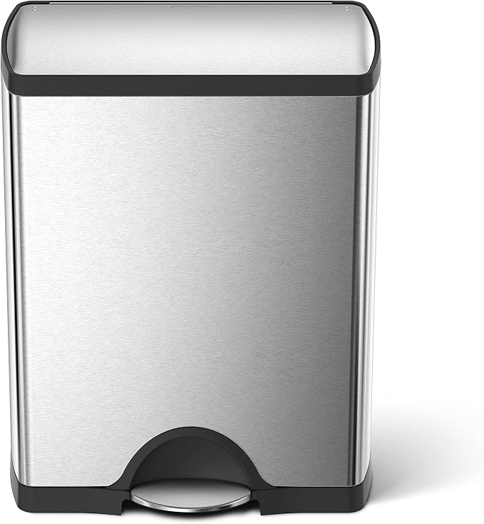 simplehuman Rectangular Dual Compartment Recycling Kitchen Step Trash Can - Image 4