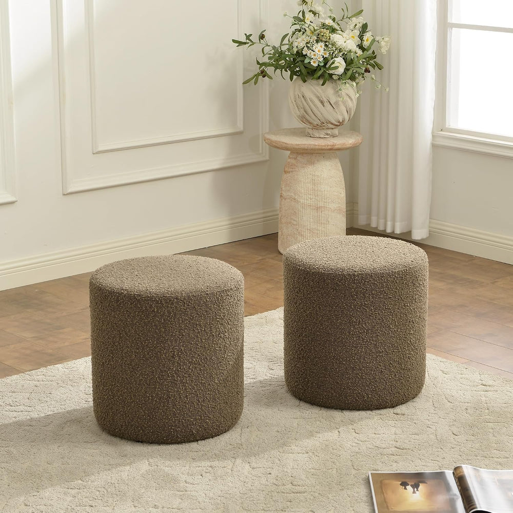 KINWELL Modern Round Boucle Ottoman Set of 2 (18" Dx 18" W x 18&quo...
