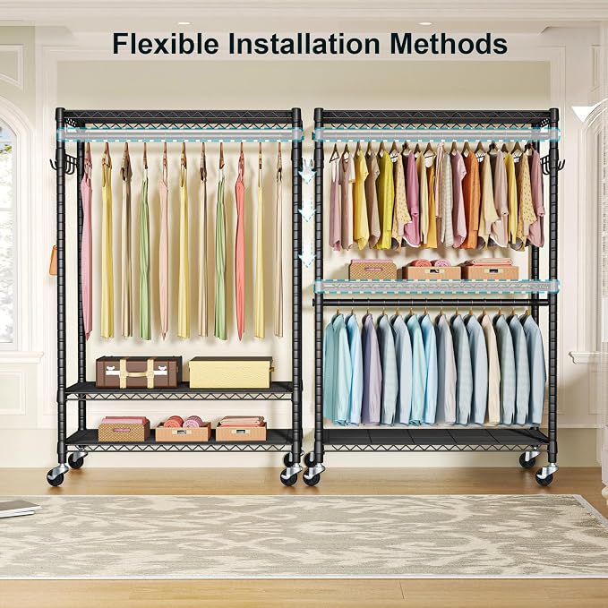FUTASSI P1 Plus Rolling Clothes Rack, 22mm Diameter Heavy Duty Garment Rack - Image 4